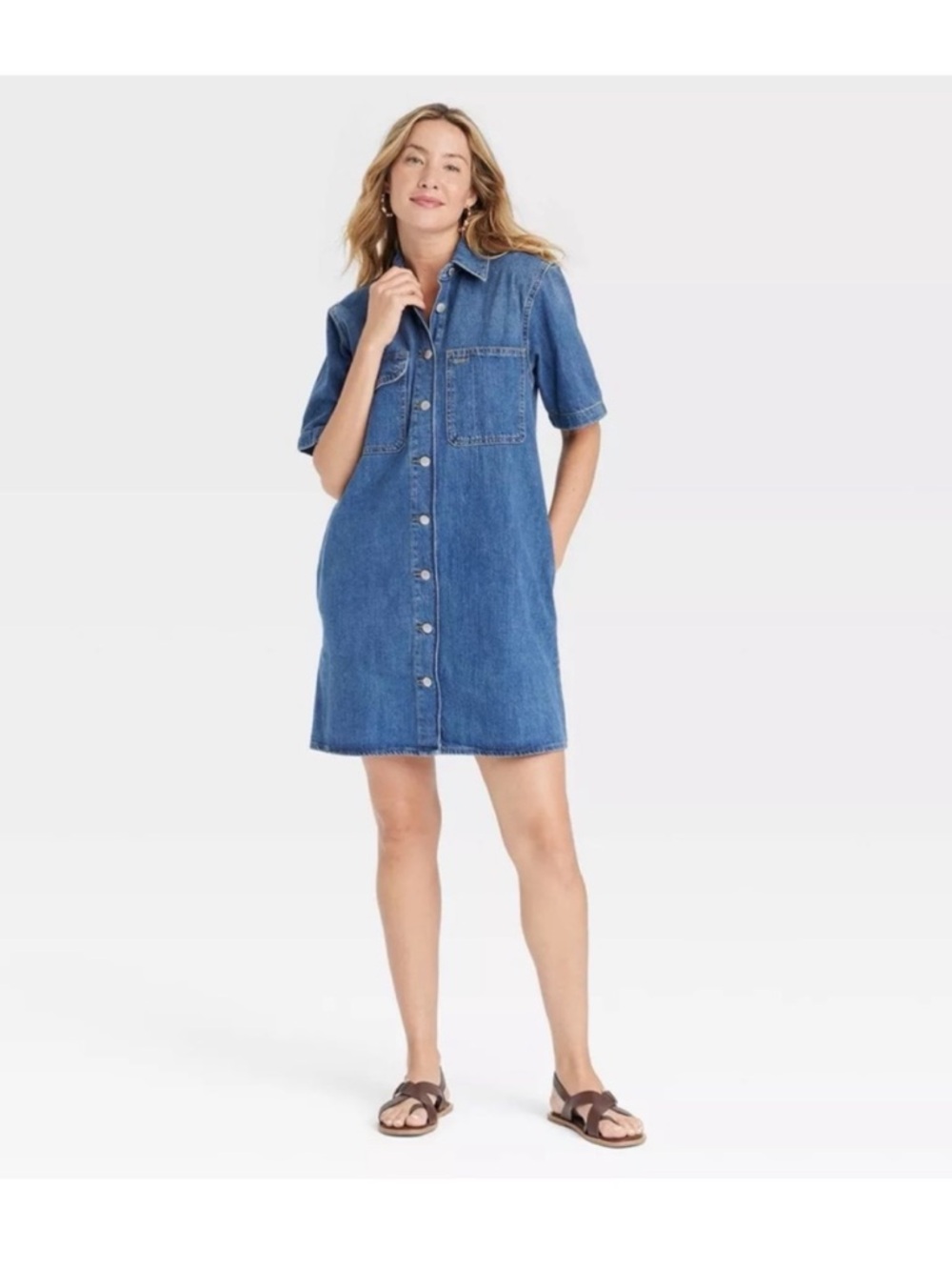 Universal Thread Women's Short Sleeve Mini Shirtdress Denim Dress Small - Picture 2 of 10